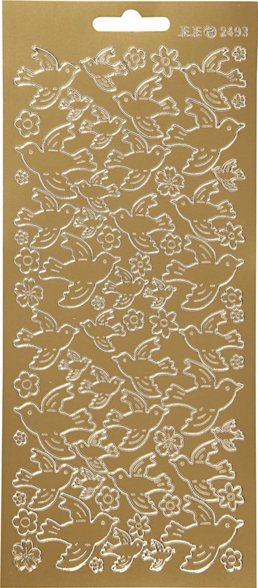 Stickers, duiven, vel 10x23 cm, goud, 1 vel