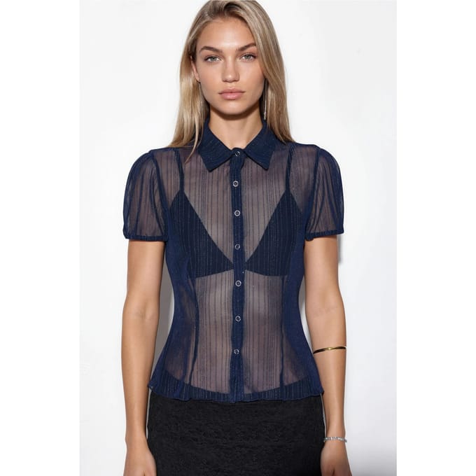 Dames Effen Netweef Korte Mouwen Shirt