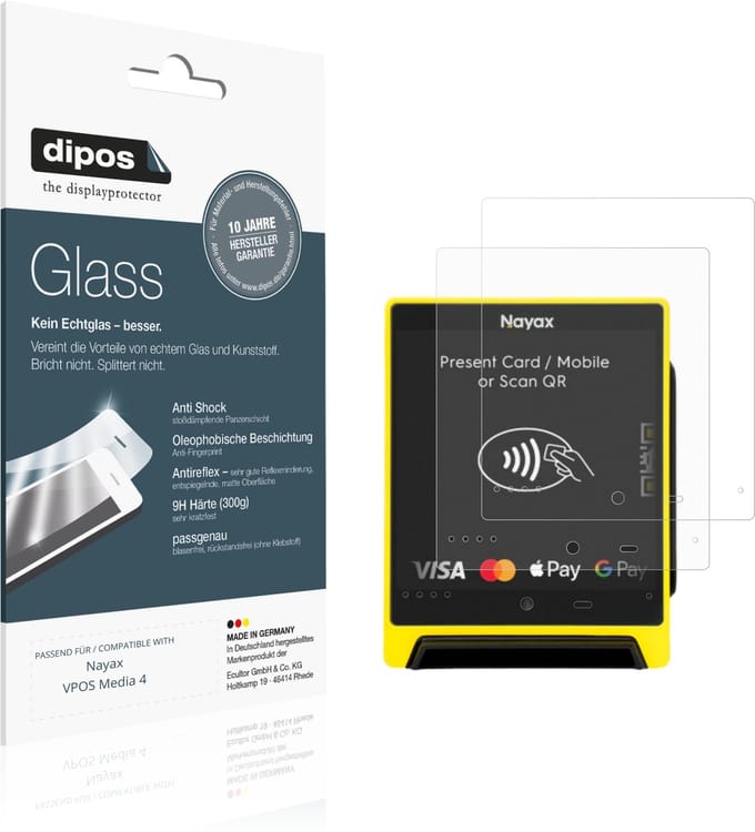 dipos – 2x Matte Pantserfolie geschikt voor Nayax VPOS Media 4 | 9H Screenprotector