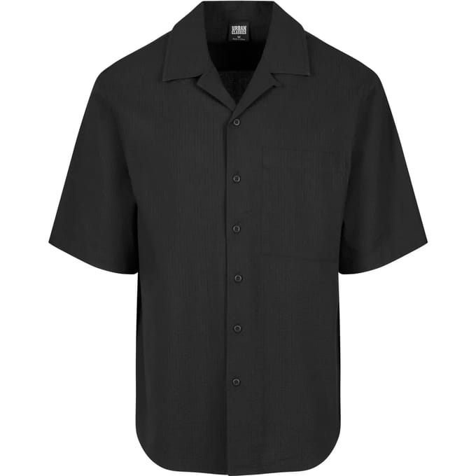 Urban Classics - Relaxed Seersucker Short Sleeve Overhemd - S - Zwart