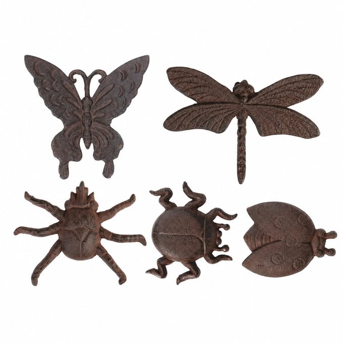 set van 5 tuinbeelden wanddecoratie insecten,gietijzer