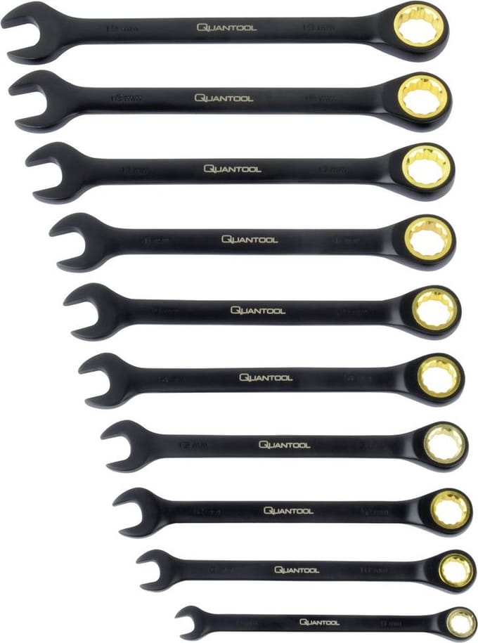 Brüder Mannesmann Q25210 - Quantool - Engelse sleutelset 10-delig Sleutelbreedte (metrisch) 8 - 19 mm - Topkwaliteit - 10 jaar Garantie