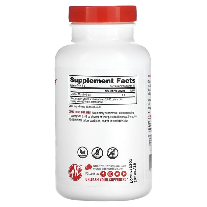 Metabolic Nutrition, Créatine, Non aromatisée, 3,52 oz (100g)