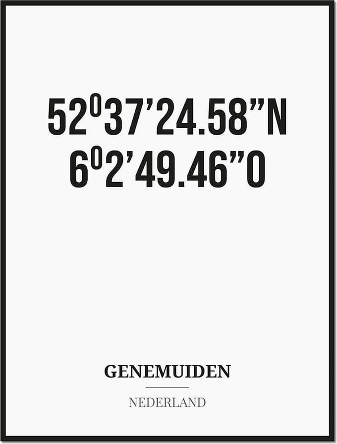 Poster/kaart GENEMUIDEN met coördinaten