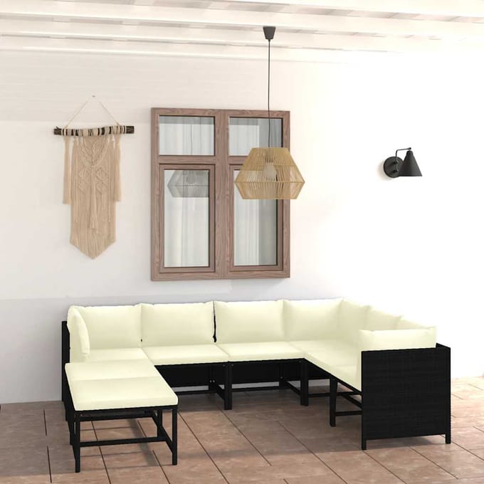 vidaXL - 8-delige - Loungeset - met - kussens - poly - rattan - zwart