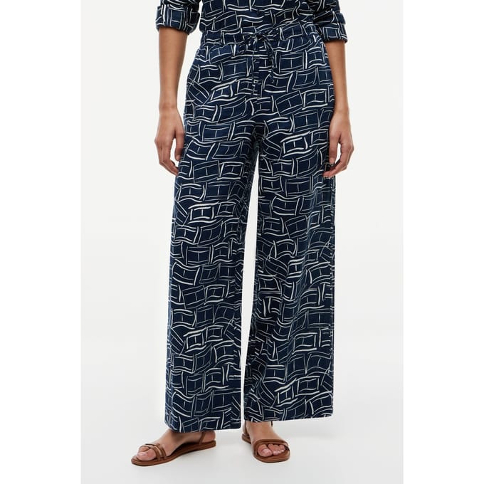 Tommy Hilfiger Essential Linen Pull On Pants Flag Feathers Dark Night Navy Größe: S | Ausgestellte Hosen Outlet | Damen | Weiß