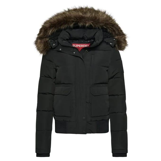 Superdry Everest Hooded Puffer Bomber Dames Jas - Jet Black - Maat Xl
