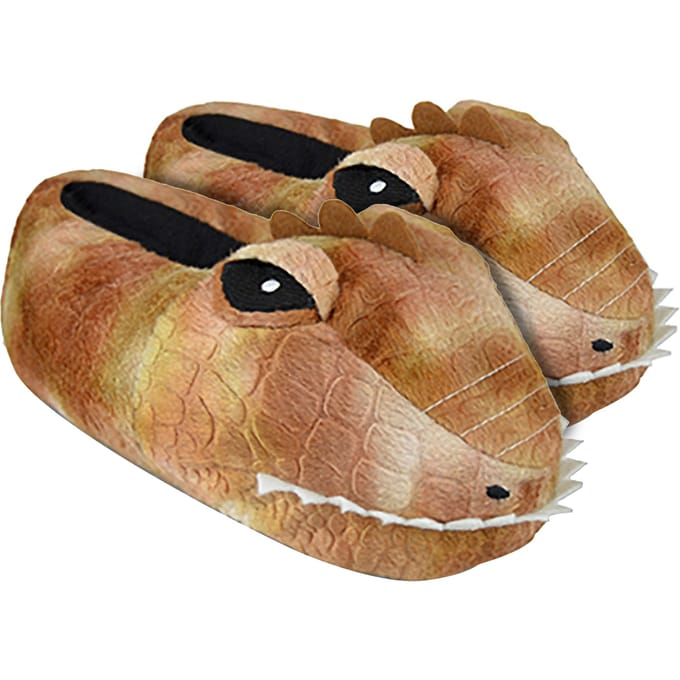 Kinderen / kinderen pluche 3d pantoffels met dinosauruskop - Bruin