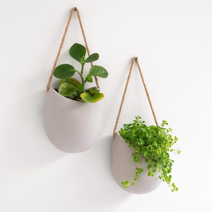 Famanu - Set van 2 keramische wandbloempotten lichtgrijs mat