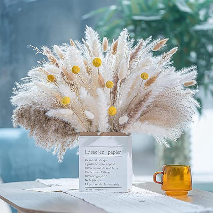 115 Pampas Gras Gedroogd Boeket voor Boho Woondecoratie, Bruiloften en Feesten
