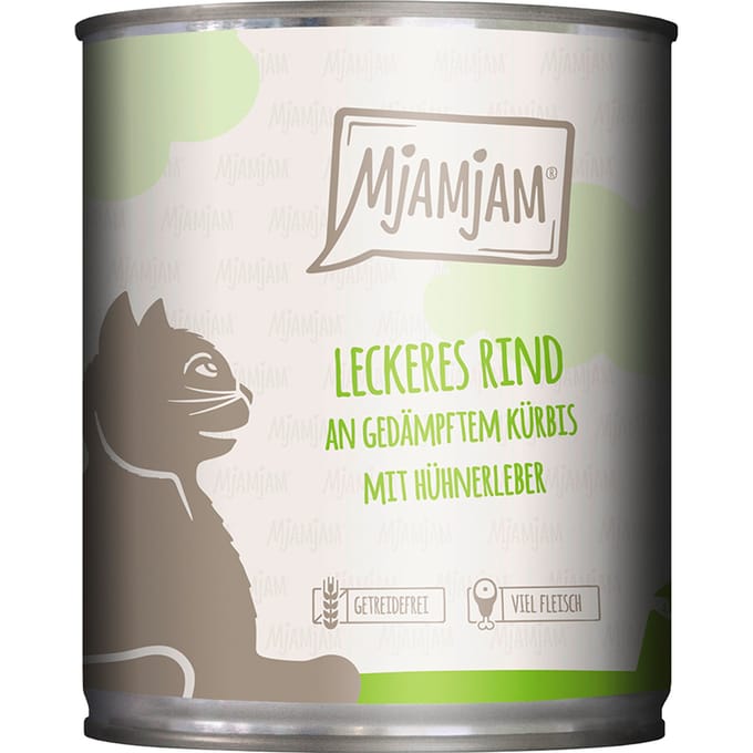 6x 800g Heerlijk rundvlees op gestoomde pompoen MjAMjAM nat kattenvoer