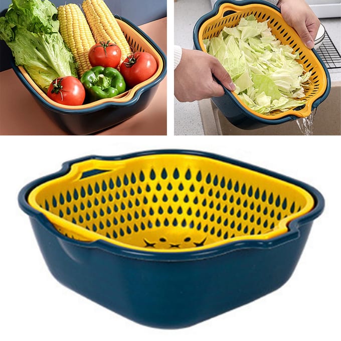 Groente Wasmand Fruit Droogmand 2 in 1 Multifunctioneel Grote Capaciteit Gemakkelijk te Reinigen yellow