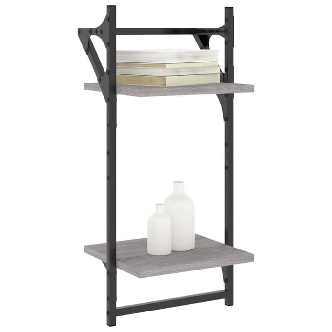 vidaXL - Wandschappen - 2-laags - met - stangen - 2 - st - 30x25x65 - cm - grijs - sonoma