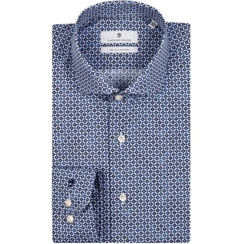 Thomas Maine Overhemd Geometric Pattern Roma Modern Kent Two-Ply Cotton Navy / male