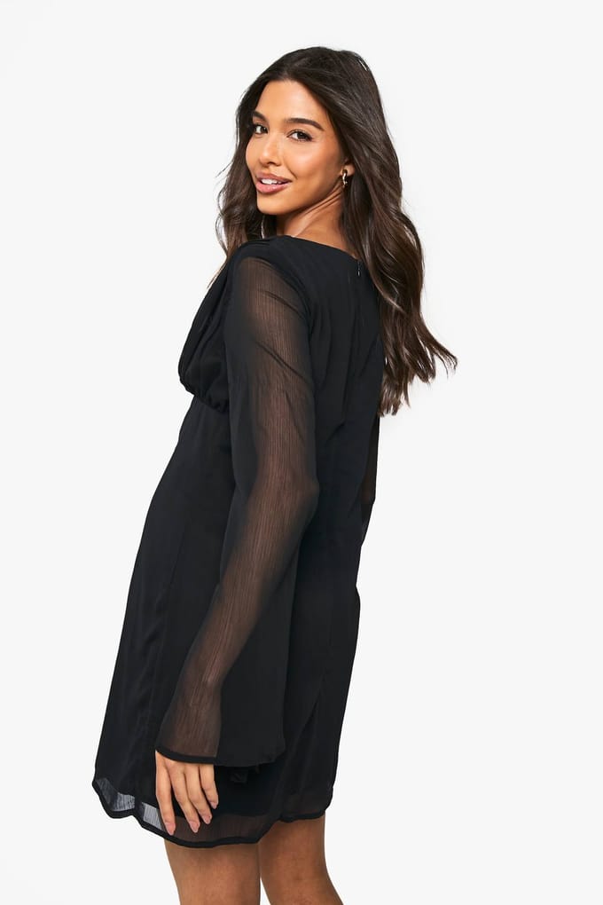 boohoo Dames Chiffon Plunge Mini-jurk | Black | Maat: 10