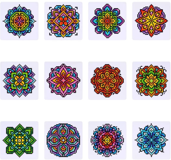 Minipaintings - 007 - set van 12 - Mandala's - diamond painting - compleet pakket - Diamond painting by Wietske