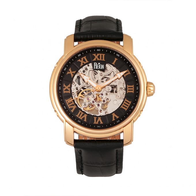 Reign Kahn automatisch skelet horloge met leren band