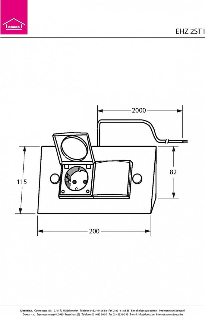 Thebo Hoekstopcontact met 2 contactdozen - Inox