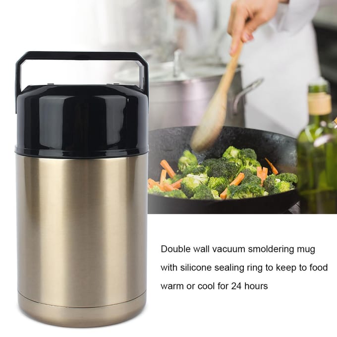 1000ml Roestvrijstalen Vacuüm Thermos Lunchbox Smoldering Mok Geïsoleerde Soepcontainer black