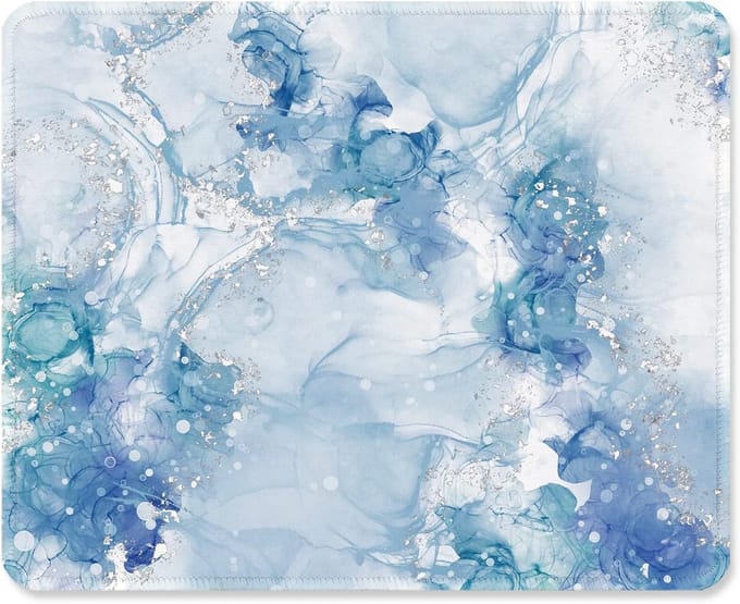 Muismat met gestikte rand en antislip rubberen basis - 10,2 x 8,3 x 0,30 cm - Blauw Abstract
