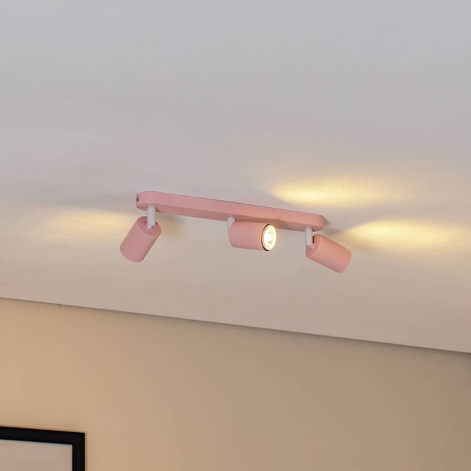 TK Lighting Plafondspot Livia, roze, 52 cm, 3-lamps, metaal, GU10