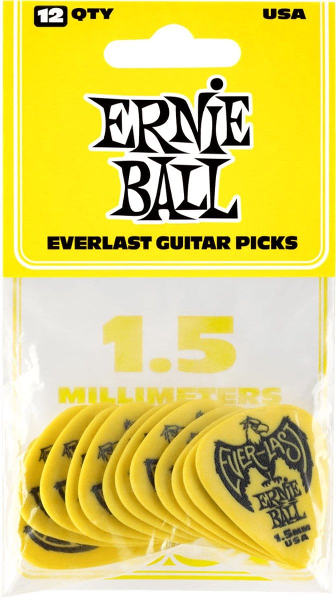 Ernie Ball Everlast - Plectrum - Delrin - Extra Heavy 1.5mm - Geel - 12 Stuks