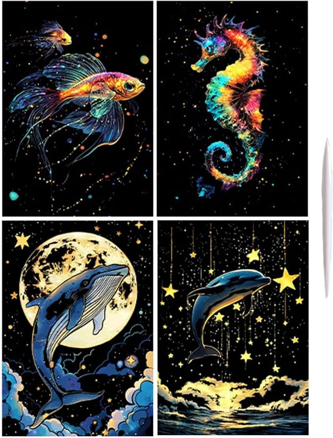Krabpapier Set - Kunst benodigdheden - Creatief knutselen - Handgemaakte glitter - A4 formaat - Paars