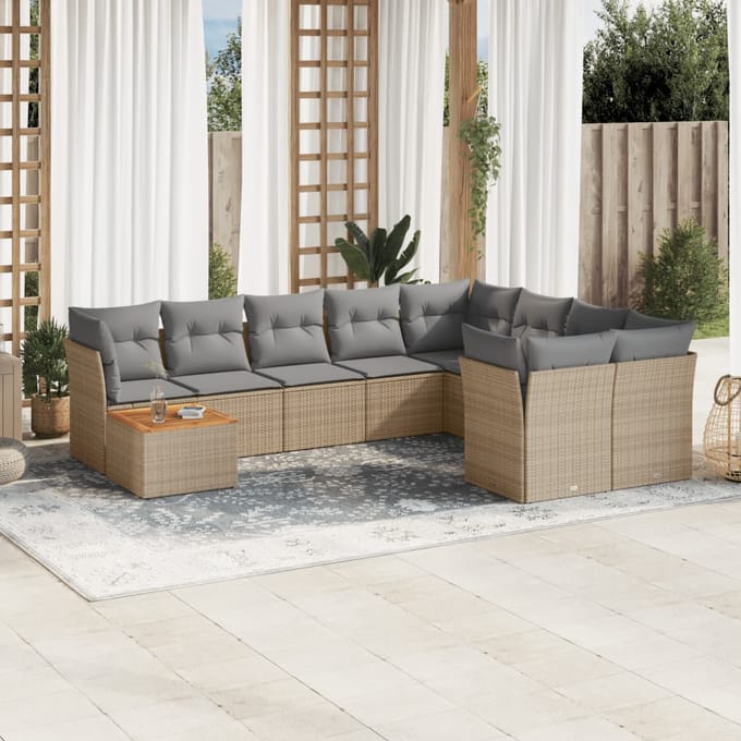 vidaXL - 10-delige - Loungeset - met - kussens - poly - rattan - beige