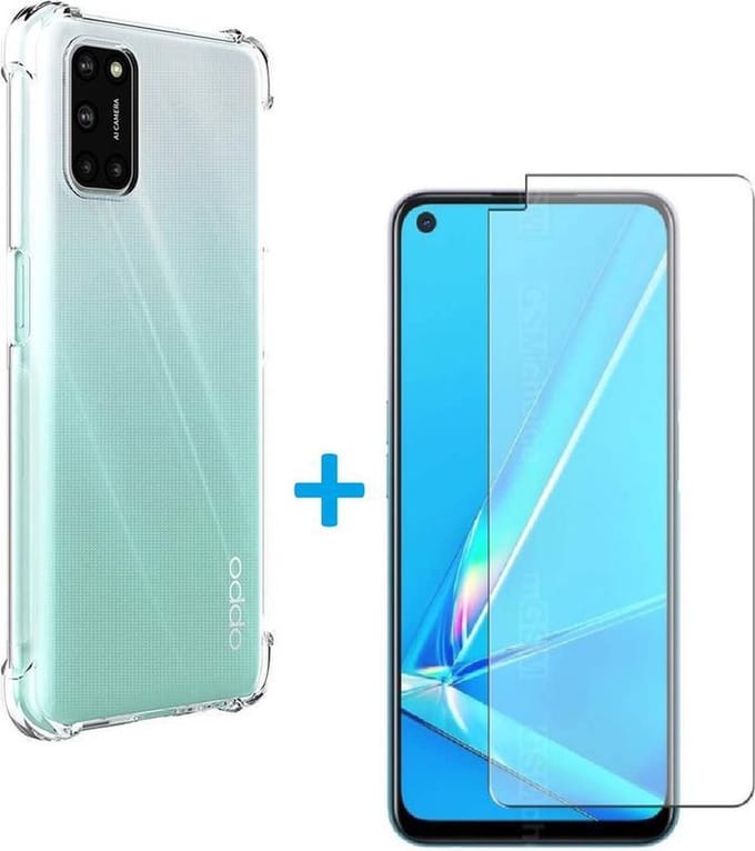Anti-Shock transparant hoesje silicone met 2 Pack Tempered glas Screen Protector Geschikt voor: Oppo A72 / A52 / A92