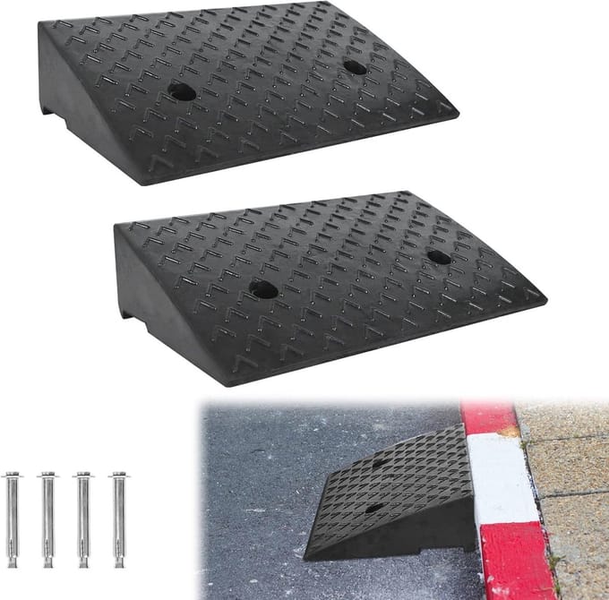 Set van 2 Stoeprandhellingen met Antislip – Rubber Drempelhelling voor Auto en Rolstoel