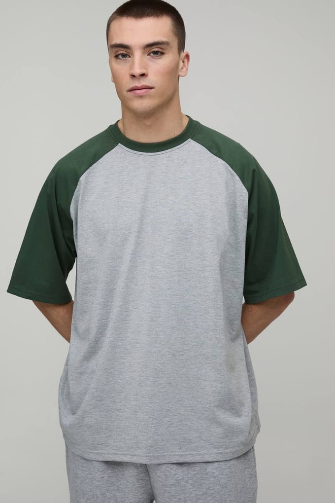 Oversized Raglan T-Shirt met Korte Mouwen | Grey Marl | Size Small