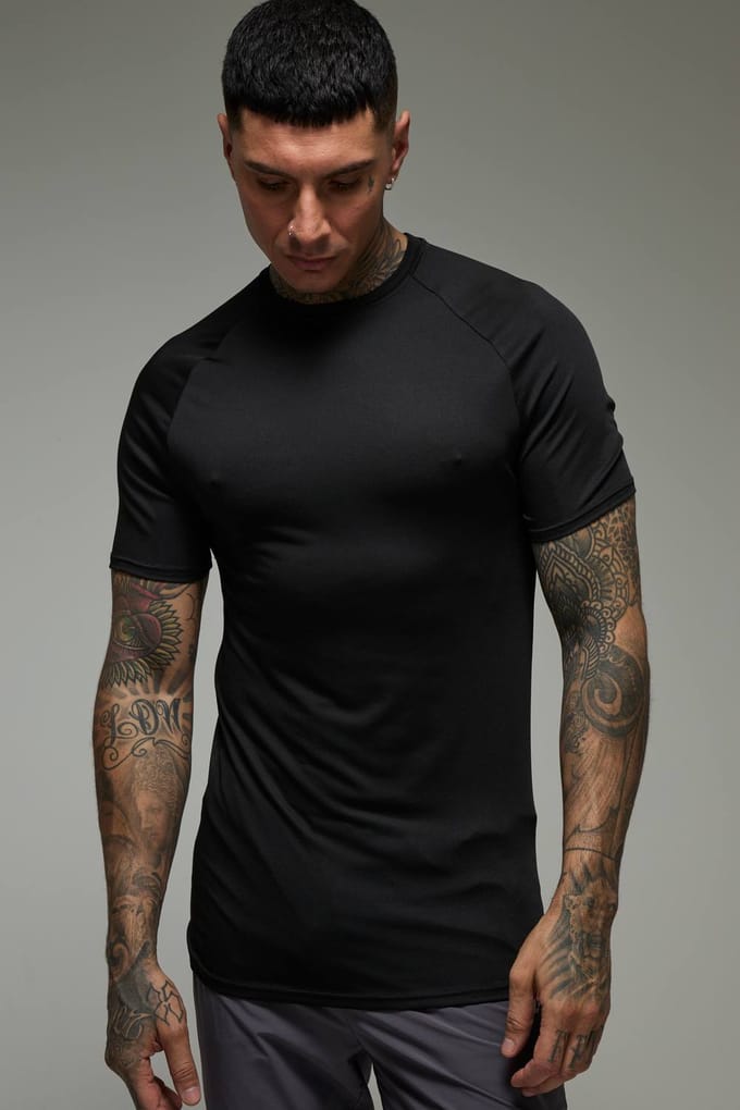 Tall Men's Active Lightweight Essentials Gym Muscle Fit Raglan T-shirt | Black | Size Medium