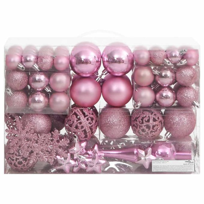 vidaXL - 111-delige - Kerstballenset - polystyreen - roze