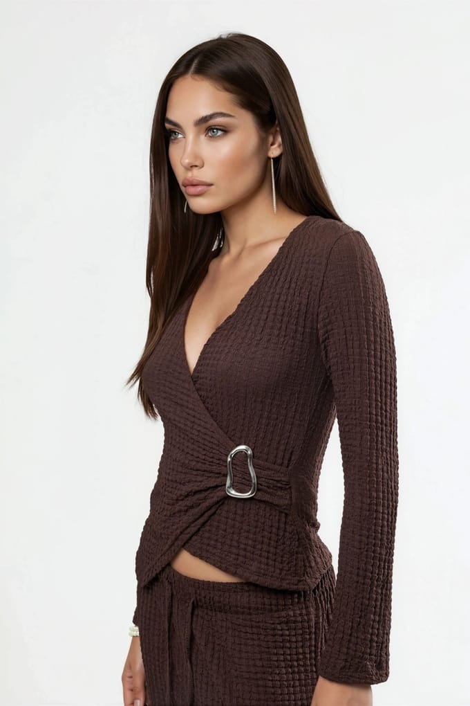 Textuur V-hals Wrap Top met Riem