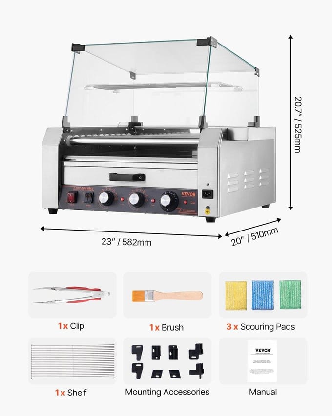 30 Hotdog 11 Rollen Elektrische Grill Kookmachine Broodjeswarmer 2400W