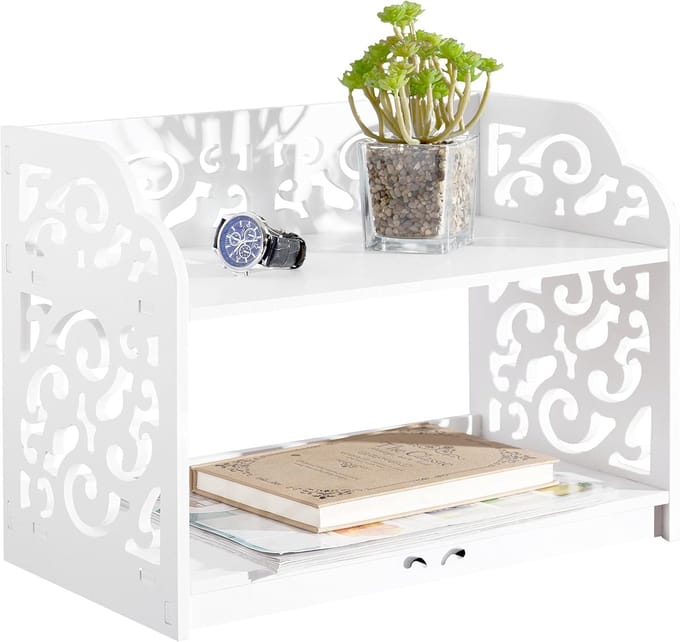 Bureau Organizer - Opbergrek Display - Thuiskantoor Ordenen - Decoratief Scrollwork - 30x39x23 cm - Wit