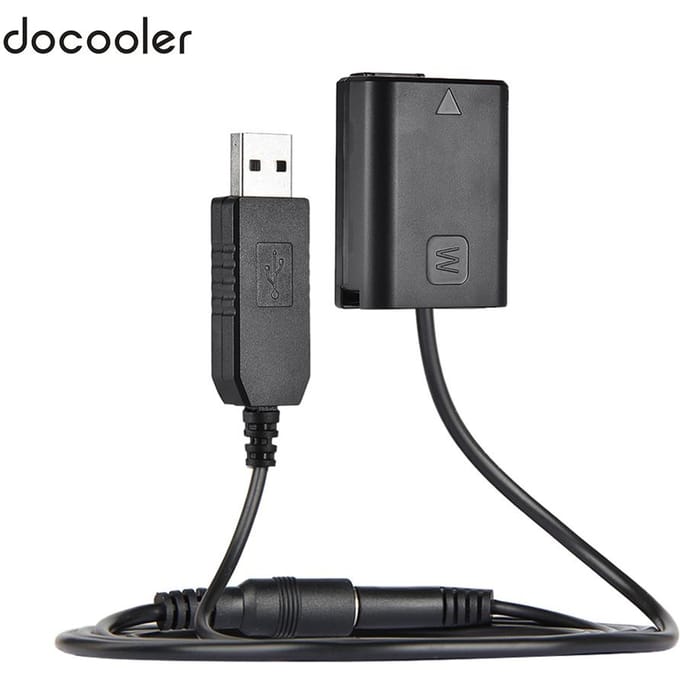Docooler NP-FW50 dummybatterij + DC Power Bank (5V 2A) USB-adapterkabel vervanging voor AC-PW20 zwart