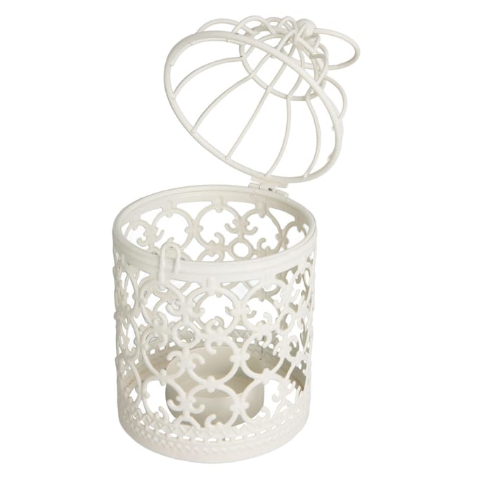 Theelichthouder Lantaarn Hol Patroon Decoratieve Metalen Vogelkooi Kaarsenhouder voor Eettafel Bruiloft white