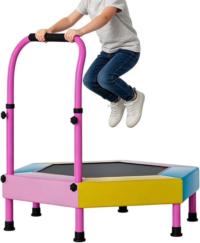 Kindertrampoline - Springspeelgoed Mini trampoline - Actief Spelen - Verstelbare Handgreep - 91 cm - Roze