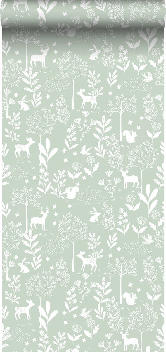 ESTAhome behang bos met bosdieren mintgroen - 53 cm x 10.05 m - 139524
