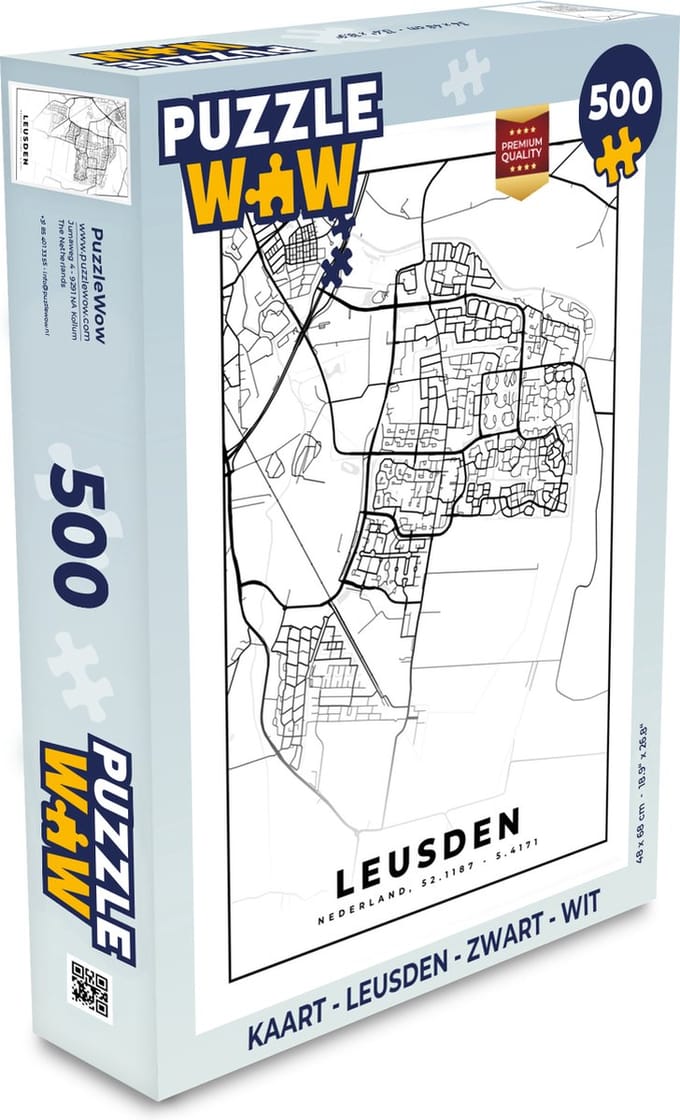 Puzzel Kaart - Leusden - Zwart - Wit - Legpuzzel - Puzzel 500 stukjes