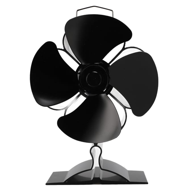 4 Blads Houtkachelventilator Geanodiseerde Aluminiumlegering Stille Efficiënte Warmte-aangedreven Open Haardventilator met black