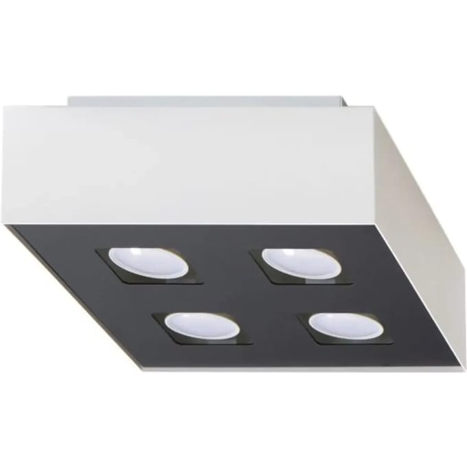 Plafondlamp MONO 4 met 4 spots in vierkante behuizing - Sollux Lighting - IP20 - Wit/zwart staal behuizing - 24 x 24 x 11 cm - 4 x GU10 LED, exclusief lichtbron - 4 x 10 W - Minimalistische plafondlamp voor slaapkamer, woonkamer en gang
