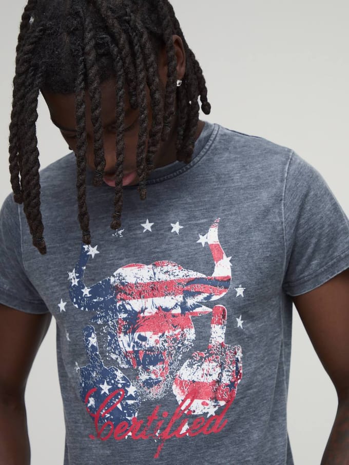Shrunken Bull Graphic Slub T-Shirt | Black | Size Medium