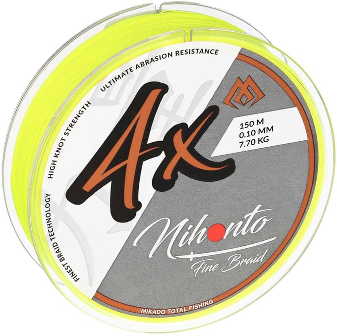 Gevlochten Vislijn 0,10 mm – 7,7 kg – 150 m – Fluo Geel – Baars – Mikado