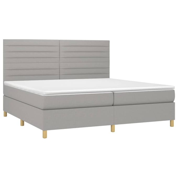 vidaXL - Boxspring - met - matras - en - LED - stof - lichtgrijs - 200x200 - cm