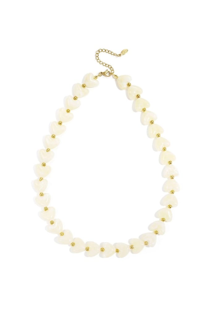 Bijoutheek Collier Hart Kralen Off-White