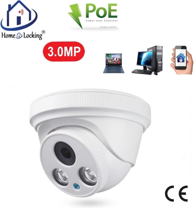 Home-Locking POE IP-camera dome (metaal) met bewegingsdetectie 3.0MP.C-1256