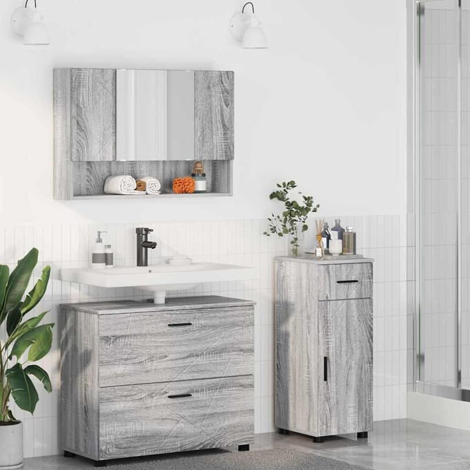 vidaXL Badkamermeubelset 3 st Grijs Sonoma Geperst Hout en Metaal