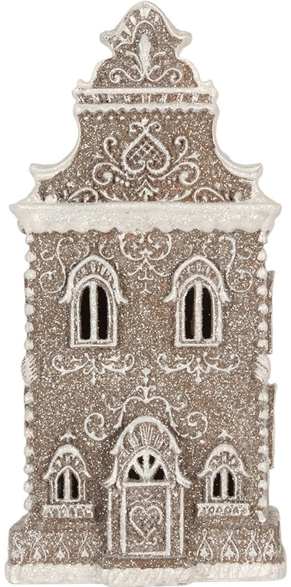 Clayre & Eef Gingerbread house met LED 17x15x35 cm Bruin Kunststof
